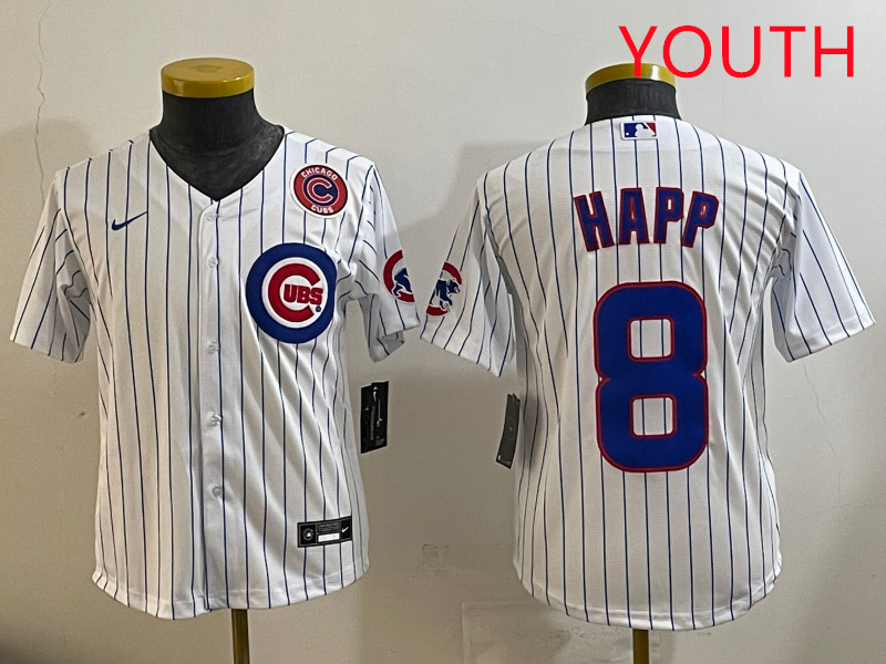 Youth Chicago Cubs #8 Happ white  MLB 2025 jersey style 2->youth mlb jersey->Youth Jersey